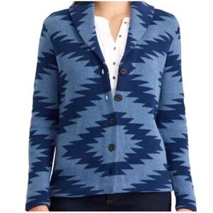 Chaps Cardigan Sweater Shawl Collar Blazer Southwest Aztec Blue Women's Petite M
